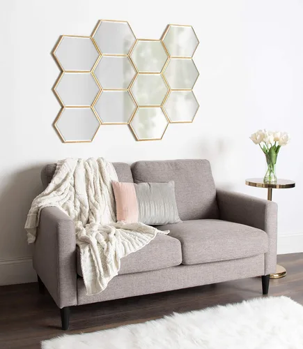 Miniatura 7 de Kate and Laurel Royce Modern Glam - Espejo de pared con trío hexagonal, 30 x 14, dorado