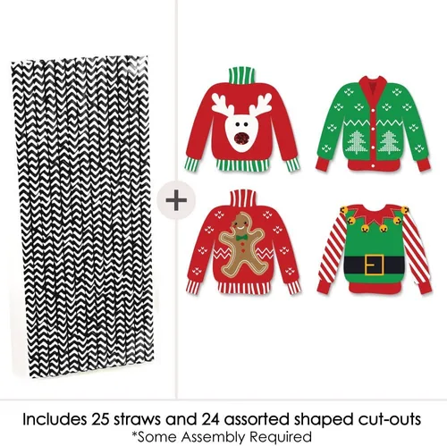 Miniatura 3 de Big Dot of Happiness Juego de 24 pajitas decorativas de papel para suéter feo, para fiestas de Navidad y Navidad
