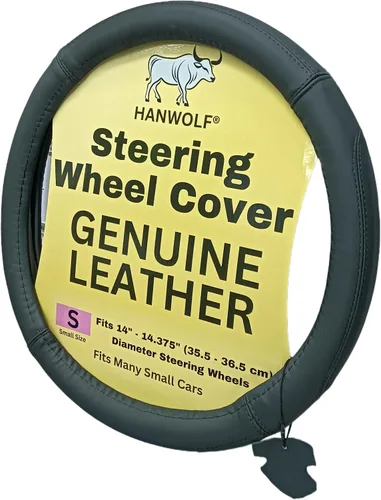 Funda para volante, negra, de piel auténtica auténtica, pequeña, de 14 pulgadas, para hombres y mujeres, universal, elástica, resistente al calor,
