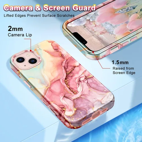 Miniatura 4 de CASEFIV Compatible con funda para iPhone 13, patrón de mármol 3 en 1, resistente a golpes y caídas, cuerpo completo, policarbonato duro y silicona