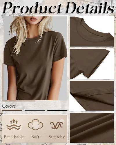 Miniatura 5 de Huukeay Paquete de 3 camisetas de algodón para mujer, estilo casual, de manga corta, cuello redondo, ajuste holgado, básica, lisa
