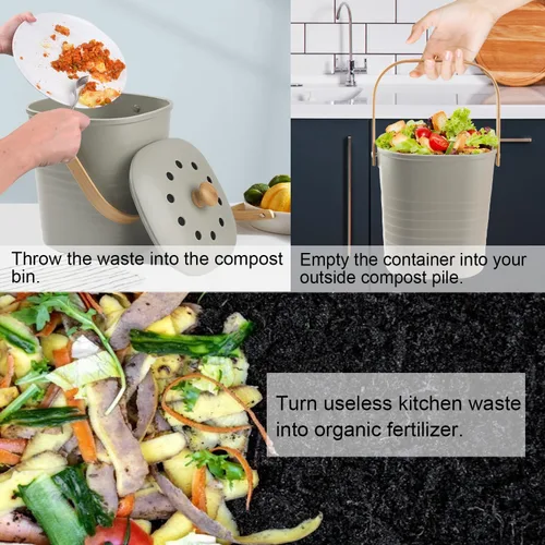 Miniatura 5 de Contenedor de Compost para Cocina, LALASTAR Cubo de Compost de Encimera con Tapa, Hecho de Fibra de Bambú Sostenible, Cubo de Compost Interior Negro