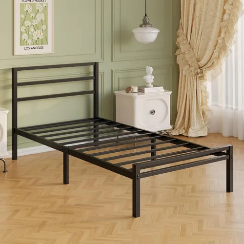 Miniatura 8 de Lutown-Teen Base de cama individual XL con cabecero y estribo, plataforma de metal clásica de 12 pulgadas, marco de cama individual XL, no necesita
