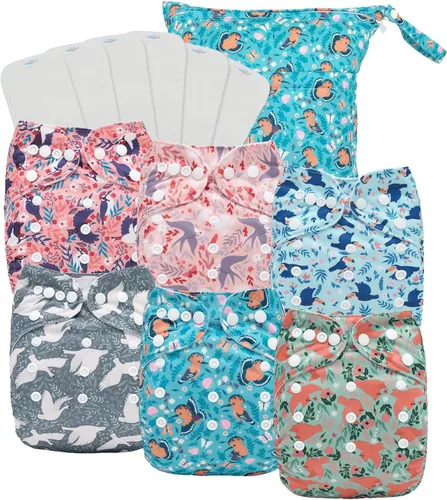 Miniatura 14 de babygoal Pañales de tela grandes, paquete de 13 para niños de 3 a 5 años, fundas de pañales de tela, paquete de 6 con 6 insertos y bolsa
