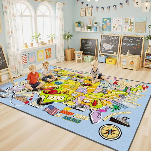 Miniatura 12 de Alfombras con letras del alfabeto para sala de juegos, aula, dormitorio, 5 x 7 pies, antideslizante y suave, alfombra ABC para habitación de niños