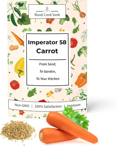 Woods Creek Seeds: Imperator - 58 semillas de zanahoria para plantar, más de 1,000 semillas de zanahoria de reliquia, semillas de zanahorias sin OMG