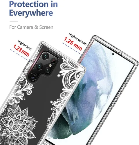 Miniatura 2 de Funda para Galaxy S22 Ultra 5G SM-S908U con protector de pantalla de vidrio templado, bonito patrón de mandala transparente, funda protectora