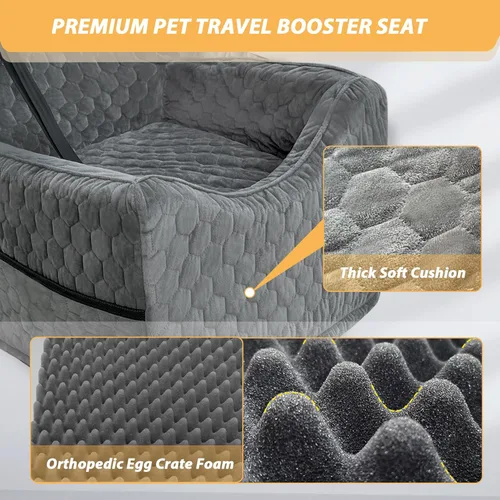 Miniatura 5 de Asiento de automóvil para perros pequeños/medianos, asiento elevador de perro de espuma viscoelástica, seguridad de viaje para asiento de automóvil