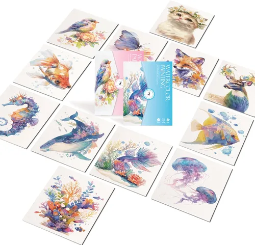 Juego de papel para colorear de acuarela, todo en un bolsillo, libro de pintura de acuarela, artes y manualidades creativas para adultos Serie Animal