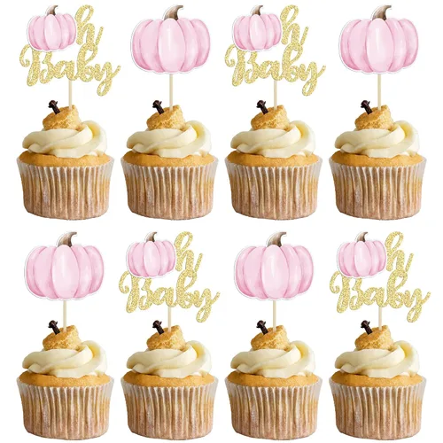 Miniatura 14 de Gyufise 24 piezas de decoración de cupcakes de calabaza con purpurina para temática de otoño, Acción de Gracias, Halloween, baby shower, niños