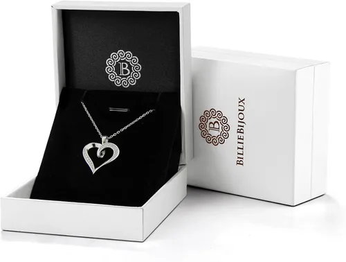 Miniatura 7 de Billie Bijoux Collar de corazón de plata de ley 925 chapado en platino redondo con circonita cúbica y diamante fino, regalo para mujeres y niñas