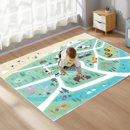 Miniatura 5 de Alfombra de juego para niños, alfombra de 5 pies para dormitorio, animales del bosque, alfombra de sala de juegos para niños y niñas, alfombra