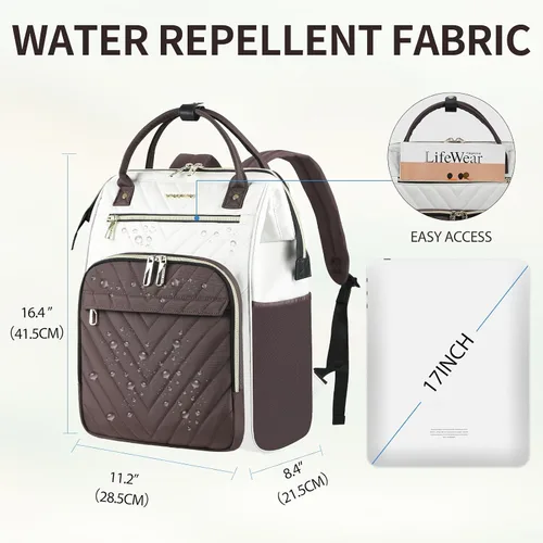 Miniatura 2 de VANKEAN Mochila para portátil de 17 pulgadas para mujeres y hombres, bolsa de trabajo de computadora de moda, Beige-café, 15,6 pulg., Moda