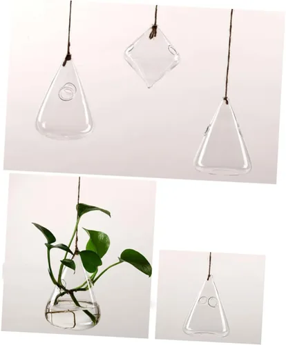 Miniatura 5 de UKCOCO 2 macetas geométricas colgantes de vidrio, recipientes de terrario hidropónicos triangulares para decoración de jardín