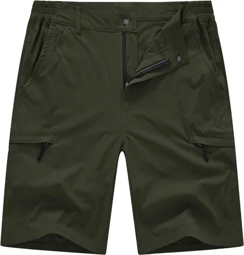 BASUDAM Pantalones cortos de senderismo tipo cargo para hombre, elásticos, de secado rápido, ligeros, con 6 bolsillos para acampar y viajar