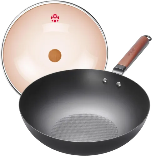 Miniatura 10 de WANGYUANJI Wok de hierro, woks de 12.59 pulgadas para freír, sartén china sin recubrimiento, olla de hierro tradicional de fondo plano