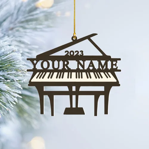 MoonArt Adorno personalizado de guitarra de piano, nota musical de piano, adorno con forma de madera acrílica, regalo para amantes de la guitarra,