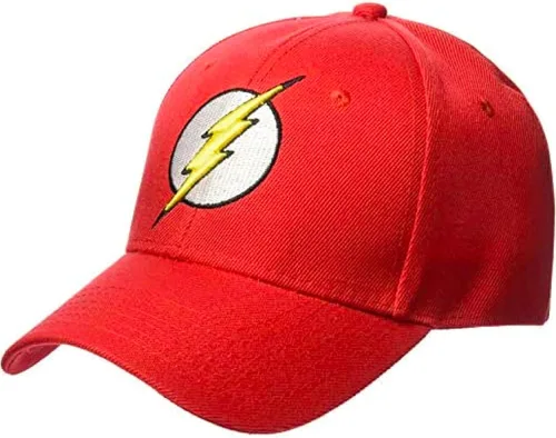 DC Comics The Flash - Gorra de béisbol ajustable con logotipo bordado de poliéster con ala curvada, Rojo, talla única