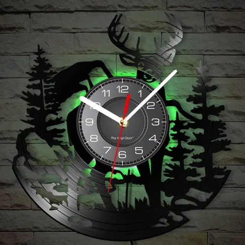 Miniatura 8 de Cabin Deer - Reloj de pared con 7 colores cambiantes, reloj de caza de ciervos de 12 pulgadas, silencioso, funciona con pilas, bosque y vida Con luz