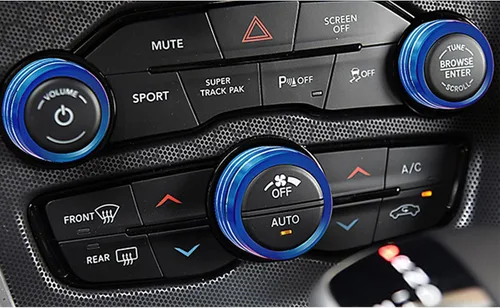 Miniatura 7 de Xotic Tech - 3 piezas de aluminio azul CA para interruptor de volumen de radio climática de control de botón de control compatible con Dodge Charger