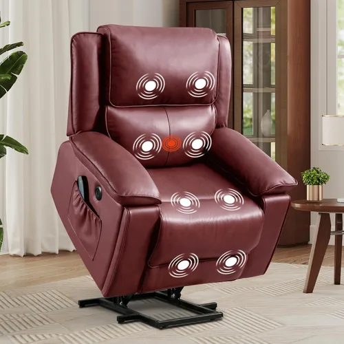 Miniatura 11 de HAOMARKETS Sillones reclinables de elevación eléctrica con masaje y calor para ancianos, silla reclinable eléctrica con portavasos y puerto USB