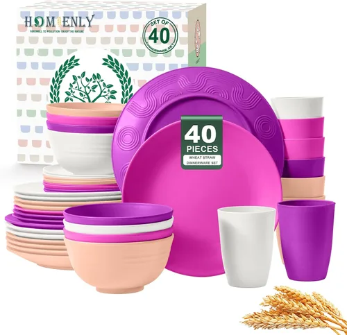 Miniatura 24 de Homienly Juegos de Vajilla Premium de Paja de Trigo, Platos y Tazones Ligeros e Irrompibles, Tazas, Servicio para 4, Apto para Lavavajillas