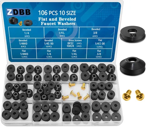 ZDBB 106 piezas Arandelas de grifo planas y biseladas y tornillos de latón surtidos para uso con grifos de apertura rápida de estilo variado