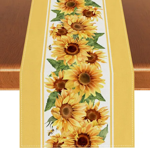 Miniatura 8 de Juego de 4 manteles individuales de girasol de acuarela, manteles individuales de primavera, decoración y suministros de girasol para el hogar, mesa
