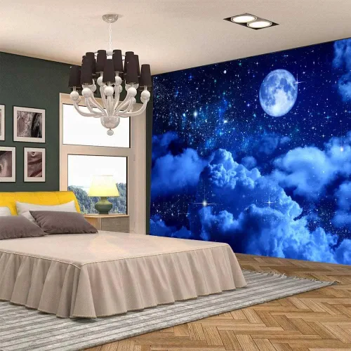 Miniatura 3 de Aidatain Tapiz de luna azul cielo nocturno nube creciente tapiz grande de 80 pulgadas 60 pulgadas 60 pulgadas de tela de franela temática de luz