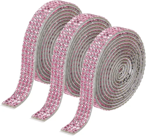 Miniatura 25 de MECCANIXITY 3 rollos de cinta de diamantes de imitación autoadhesiva de 3 yardas y 0.315 in para proyectos de artes y manualidades, pasteles de Beige