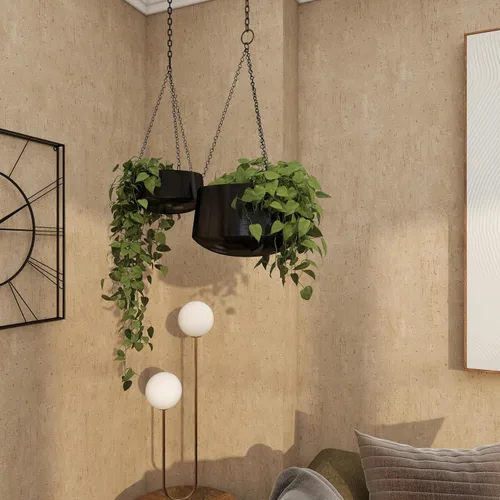 Miniatura 7 de Deco 79 Macetero de metal para interiores y exteriores, maceta colgante con cadena, juego de 2 colgadores de 5 pulgadas, 7 pulgadas de alto