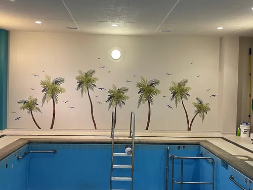 Miniatura 3 de Calcomanía de pared de acuarela de palmera, decoración de casa de playa, calcomanías con estampado tropical, gaviotas de pájaros, 72 pulgadas