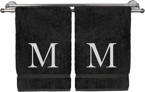 Miniatura 52 de Toalla de mano monogramada, regalo personalizado, juego de 2 - Toalla bordada con letra de bloque dorada - Extra absorbente 100% algodón turco