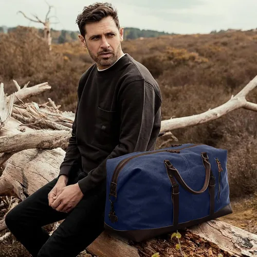 Miniatura 32 de S-ZONE - Bolsa de viaje de lona sobredimensionada con adornos de cuero genuino, bolsa deportiva de hombro de fin de semana, bolso de fin de semana