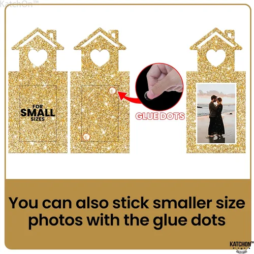 Miniatura 6 de KatchOn - Cartel dorado de compromiso con fotos – 2 cuerdas, 10 pies, sin bricolaje Decoraciones de compromiso doradas Cartel de fotos