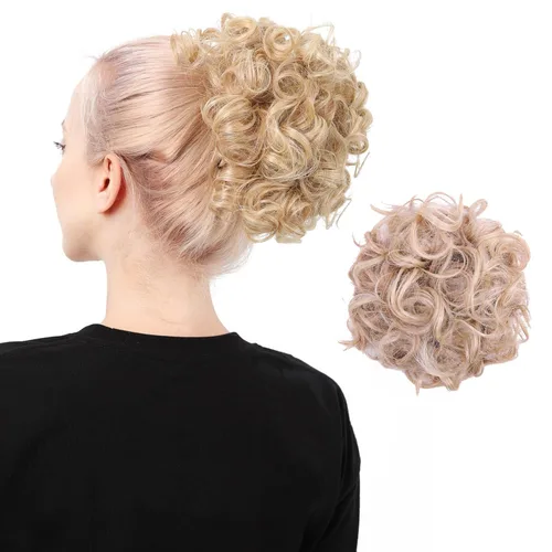 Miniatura 20 de Moño de cabello rizado desordenado, pieza de cabello sintético resistente al calor, extensiones de moño de cabello despeinado con cordón Updos Negro
