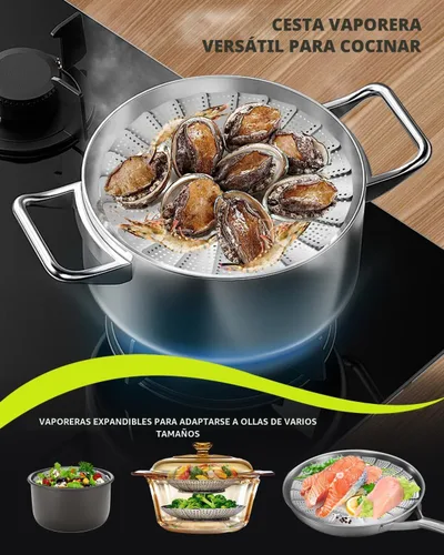 Miniatura 5 de Cesta vaporera de verduras de 2 capas para olla, canasta de vapor de acero inoxidable de alta calidad, canasta separable de acero inoxidable