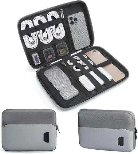 Miniatura 8 de BAGSMART Estuche Organizador de Electrónica para Viaje para Tabletas de 10.2 Pulgadas, Bolsa de Techo Esencial para Banco de Energía, Tarjetas SD