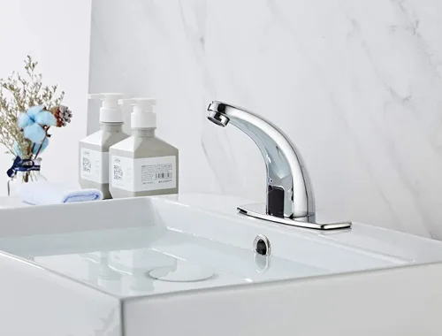 Miniatura 5 de Grifo de lavabo de baño Sensor automático de temperatura sin contacto, montaje en cubierta comercial, latón macizo, activado por movimiento, bañera