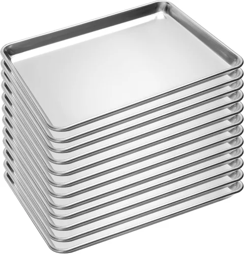 BIEAMA Paquete de 12 bandejas para hornear de tamaño medio, bandeja comercial de aluminio para horno, congelador, panadería, hotel, restaurante, 13