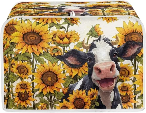 Cubierta para tostadora con estampado de vaca de girasol, protector para hacer pan de 2 rebanadas, cubierta antipolvo para horno antihuellas Vaca