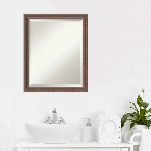 Miniatura 6 de Amanti Art Espejo de baño marrón para sobre el fregadero, 23 x 19 pulgadas, espejo de tocador rectangular marrón rústico envejecido, marco pequeño
