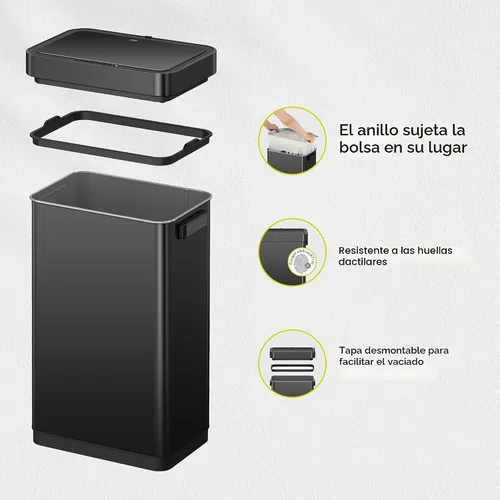 Miniatura 7 de EKO Deluxe Mirage-T - Bote de basura rectangular sin contacto con sensor de movimiento de 50 litros/13.2 galones, acabado de acero inoxidable negro