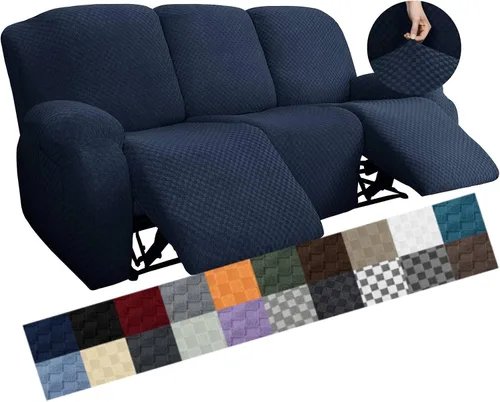 Miniatura 51 de YEMYHOM Funda elástica de 4 piezas para silla reclinable de jacquard con bolsillo lateral, antideslizante, ajustable, protector de muebles con parte