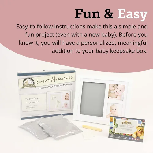 Miniatura 5 de Kit de manos y huellas de bebé, marco blanco, 2 fotos, marco de fotos para bebés y recuerdo de registro, kit de fundición personalizado para recién