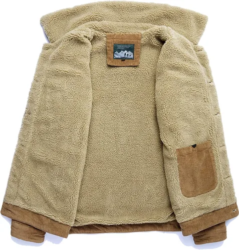 Miniatura 3 de Chaqueta de pana para hombre, abrigo de vaquero cálido con cuello de piel