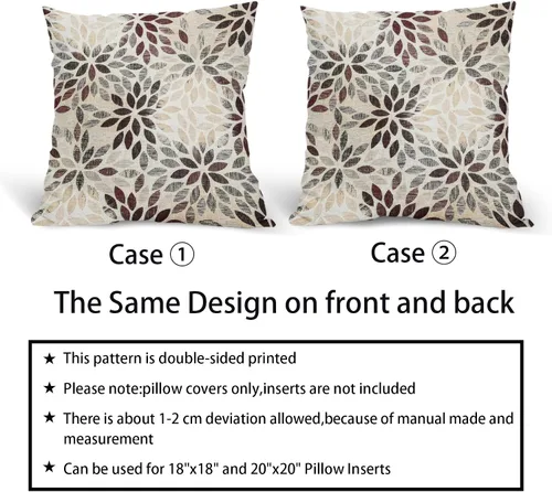 Miniatura 5 de Juego de 2 fundas de almohada de dalia roja burdeos de 20 x 20 pulgadas, fundas de almohada cuadradas decorativas de flores geométricas rústicas