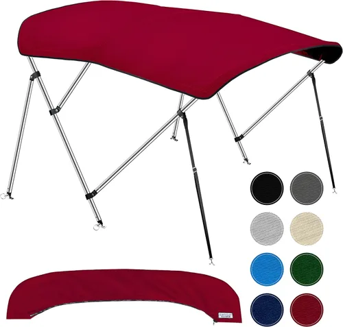 Miniatura 12 de Bimini Tops de 3 lazos para barcos, a prueba de decoloración, postes de soporte, funda de almacenamiento, lona marina 900D, toldo para barco, Azul