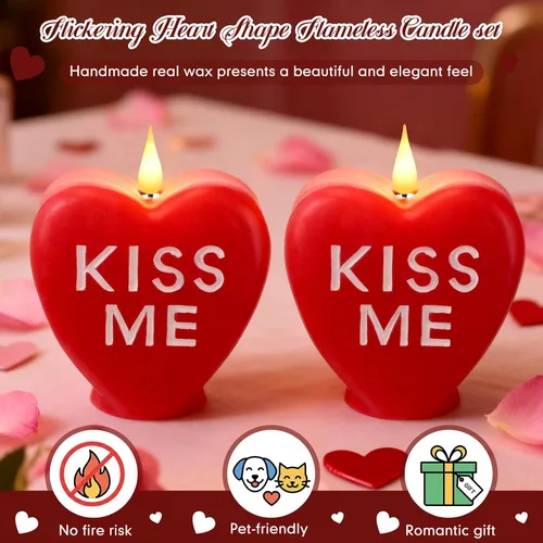 Miniatura 5 de Retisee 2 velas LED en forma de corazón sin llama para el día de San Valentín, velas románticas de colección de San Valentín, decoración romántica