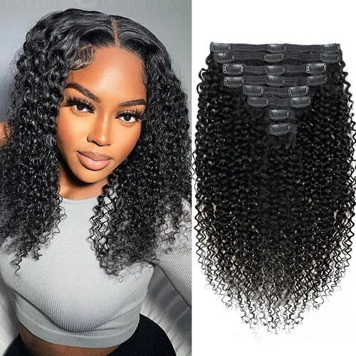 Miniatura 46 de Extensiones de cabello con clip de 12 pulgadas, rizado birmano, negro natural, extensiones de cabello con clip rizado birmano, cabello humano real